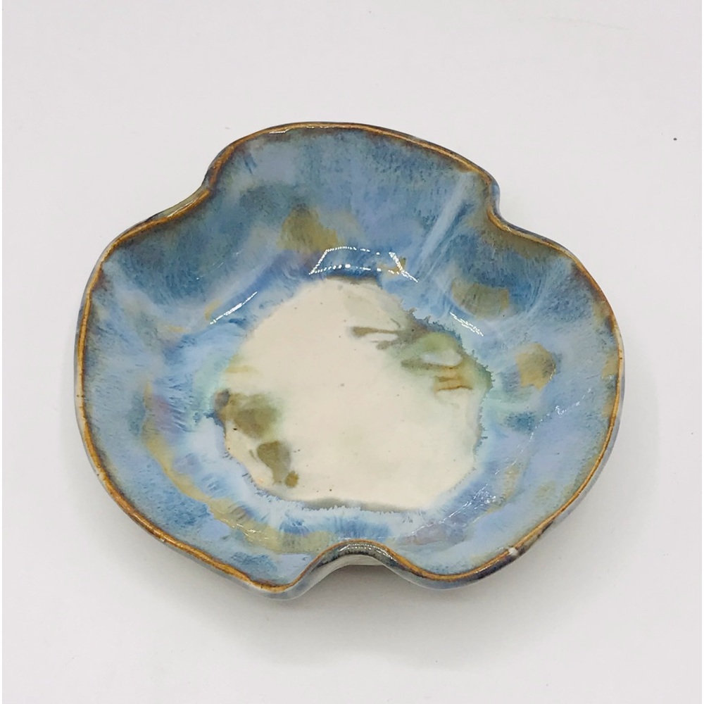 Vintage mini handcrafted pottery bowl with earth tones colors blue,green,brown.